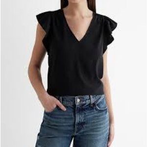 Express Black Ruffle Sleeve V-Neck Blouse